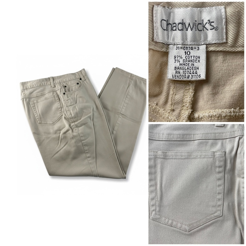 Chadwicks Khaki Straight Leg Pants Jeans Women Size 10 Cotton Blend Flat Front